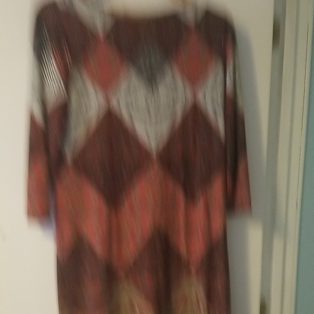 London Times Brown and Orange Midi Dress 3/4 Sleeve
